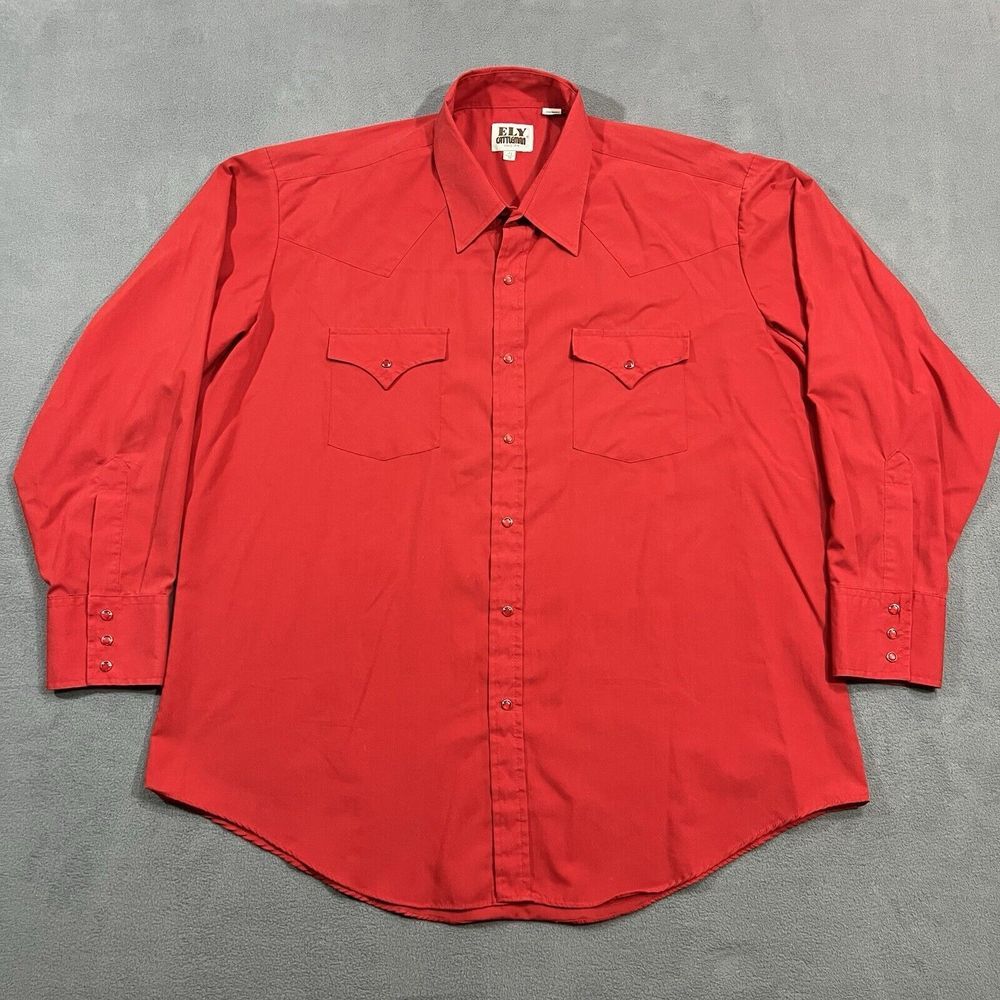 Ely Cattleman Pearl Snap‎ Shirt Mens 17.5/34 Red Cowboy Western Rodeo Rancher - Picture 2 of 11
